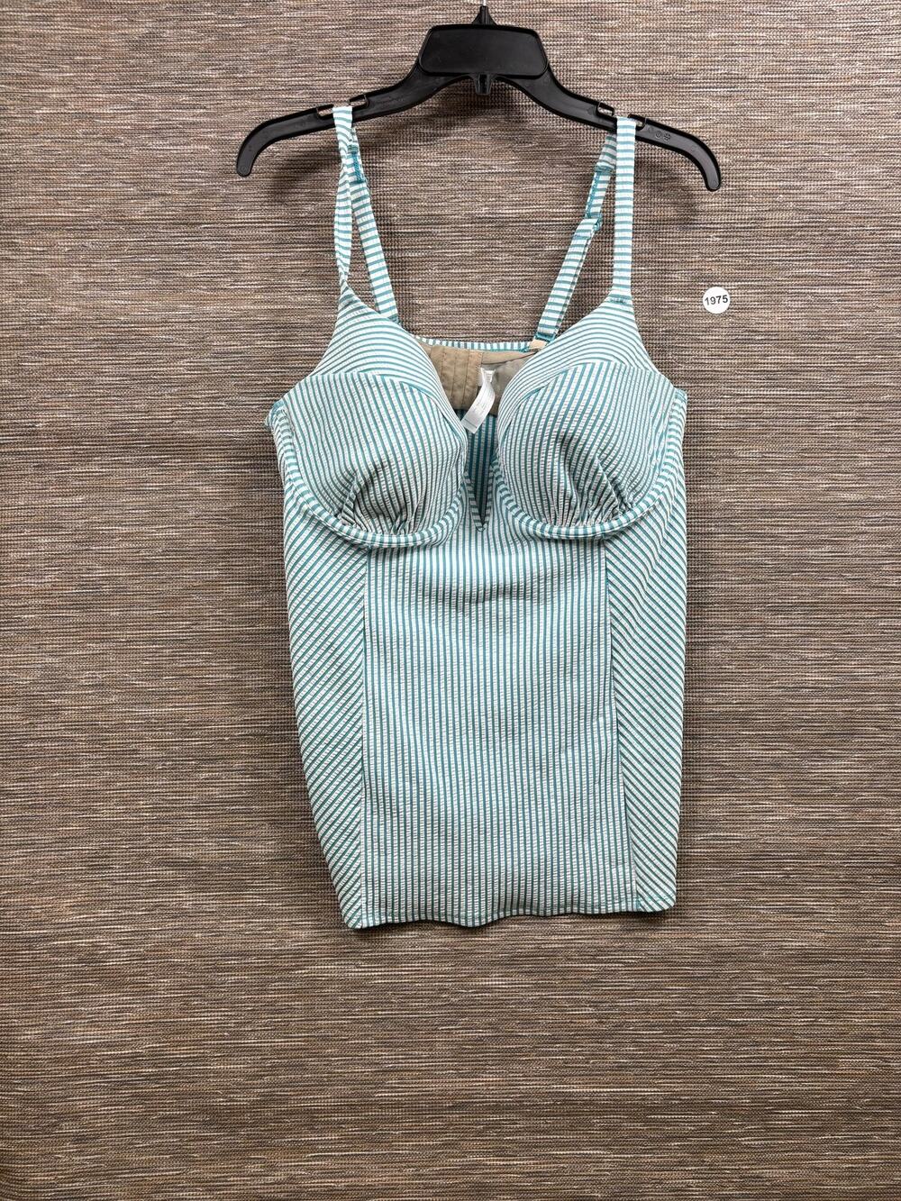 Cacique Tankini Swimsuit Top Womens 38DDD Blue White Stripe Balconette Bra